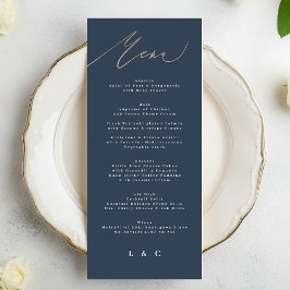 Marine Blauw Wit Goud Elegant Klassieke Bruiloft Menu