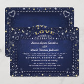 Marine Blauw Wit & Goud Maan & Sterren Liefde Brui Kaart (Voorkant / Achterkant)
