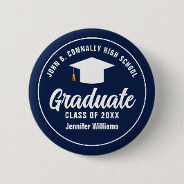 Marine Blauw Wit Graduation Party Gepersonaliseerd Ronde Button 5,7 Cm