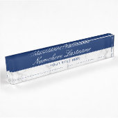 Marine Blauw Wit Grijs Marmer Elegant Script Naambordje