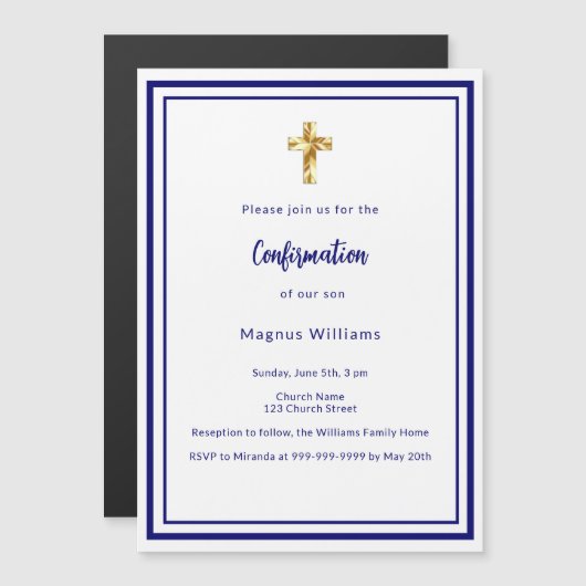 Marine blauw wit jongen Bevestiging Magnetische Uitnodiging (Voorkant / Achterkant)