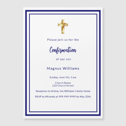 Marine blauw wit jongen Bevestiging Magnetische Uitnodiging (Voorkant)