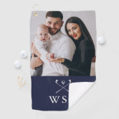 Marine Blauw Wit Klassiek Monogram Foto Golf Clubs Golfhanddoek (Insitu)