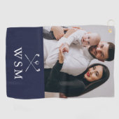 Marine Blauw Wit Klassiek Monogram Foto Golf Clubs Golfhanddoek (Horizontaal)