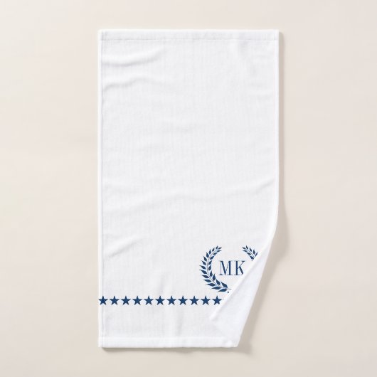 Marine Blauw Wit Laurel Krans Monogram Bad Handdoek (Handdoek)