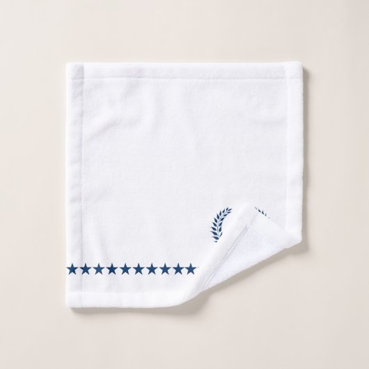 Marine Blauw Wit Laurel Krans Monogram Bad Handdoek (Wasdoekje)