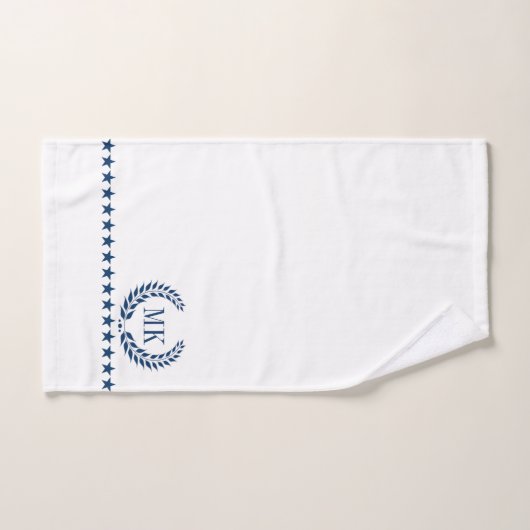 Marine Blauw Wit Laurel Krans Monogram Bad Handdoek (Handdoek)