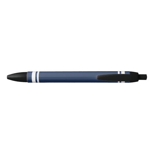 Marine Blauw Wit Lijnen Monogrammed Zwarte Inkt Pen (Achterkant)