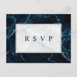 Marine Blauw Wit Marmer Bruiloft RSVP Uitnodiging Briefkaart