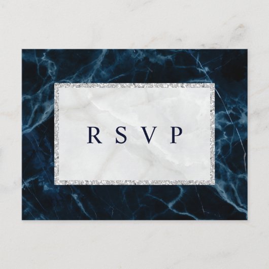 Marine Blauw Wit Marmer Bruiloft RSVP Uitnodiging Briefkaart (Voorkant)