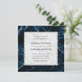 Marine Blauw Wit Marmer Bruiloft Vierkant Kaart (Staand voorkant)