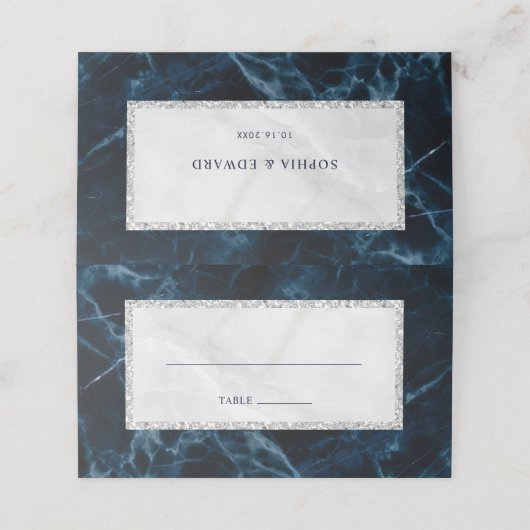 Marine Blauw Wit Marmeren Trouwtafel Plaatskaartje (Buitenkant ongevouwen)