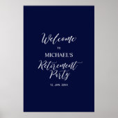 Marine Blauw & Wit Minimale Pensioenpartij Welkom Poster (Voorkant)