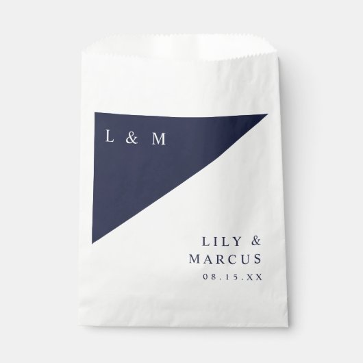 Marine Blauw Wit Moderne Minimalistische Monogram  Bedankzakje (Voorkant)