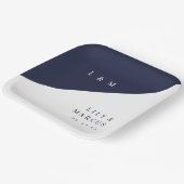 Marine Blauw Wit Moderne Minimalistische Monogram  Papieren Bordje (Gebogen)