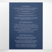 Marine blauw wit monogram bruiloft maaltijd opties drieluik uitnodiging (Binnenkant midden)