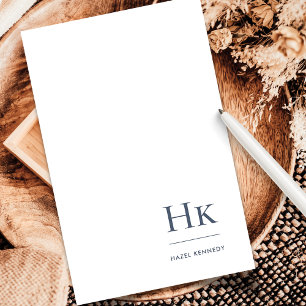 Marine Blauw Wit Monogram Klassiek Gepersonaliseer Briefpapier