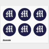 Marine blauw & wit monogram "M" Ronde Sticker (Vel)