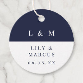 Marine Blauw Wit Monogram Minimalistische Huwelijk Bedankjes Labels