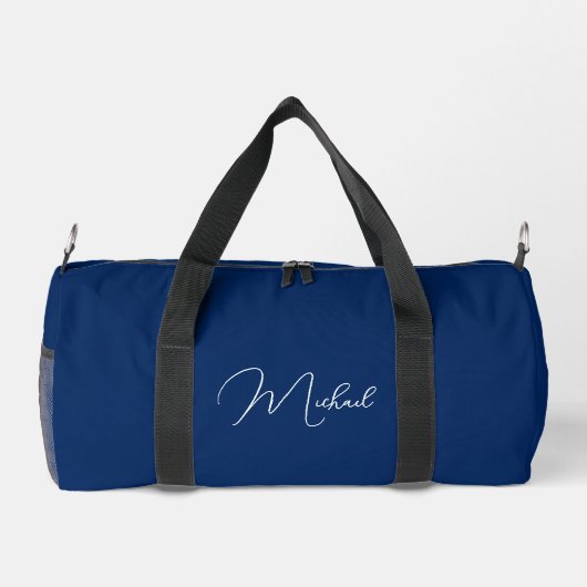 Marine Blauw Wit Monogrammed Naam Gym Sport Reizen Plunjezak (Achterkant)