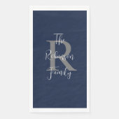 Marine Blauw Wit Naam Monogram Papier Gastendoek Servet (Voorkant)