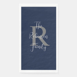 Marine Blauw Wit Naam Monogram Papier Gastendoek Servet