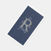 Marine Blauw Wit Naam Monogram Papier Gastendoek Servet (Hoek)