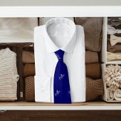 Marine blauw wit naampatroon modern script stropdas
