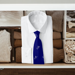 Marine blauw wit naampatroon modern script stropdas