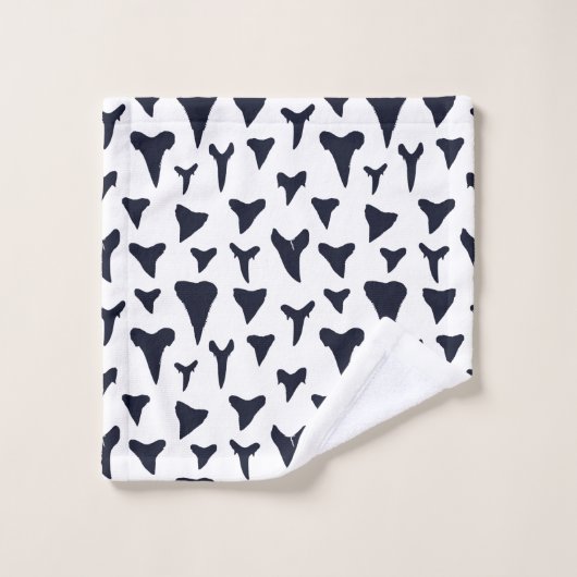 Marine Blauw Wit Nautische Haai Tanden Patroon Bad Handdoek (Wasdoekje)