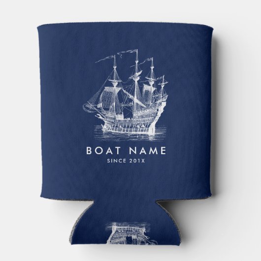 Marine Blauw & Wit Nautische Wid Zeilboot Blikjeskoeler (Achterkant)