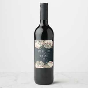 Marine Blauw Wit Orchidee Bloemen Strand Woestijn Wijn Etiket