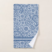 Marine Blauw & Wit Paisley Patroon Strepen Accent Bad Handdoek (Handdoek)