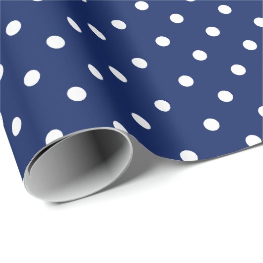 Marine Blauw | Wit Polka Dot inpakpapier (Rol Hoek)