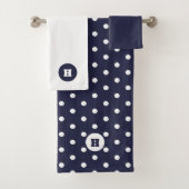 Marine Blauw Wit Polka Dot Monogram Badhanddoek Se Bad Handdoek (Insitu)
