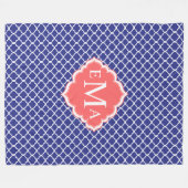 Marine Blauw & Wit Quatrefoil Geometrisch Patroon Fleece Deken (Voorkant (Horizontaal))