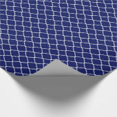 Marine Blauw Wit Quatrefoil Patroon Cadeaupapier (Hoek)