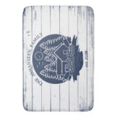 Marine Blauw & Wit Rustiek Hout Nautisch Lake Hous Badmat (Voorkant Verticaal)
