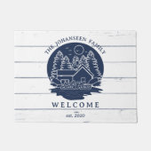 Marine Blauw & Wit Rustiek Hout Nautisch Lake Hous Deurmat (Voorkant)