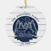 Marine Blauw & Wit Rustiek Hout Nautisch Lake Hous Keramisch Ornament (Voorkant)