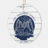 Marine Blauw & Wit Rustiek Hout Nautisch Lake Hous Keramisch Ornament (Links)