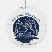 Marine Blauw & Wit Rustiek Hout Nautisch Lake Hous Keramisch Ornament (Achterkant)