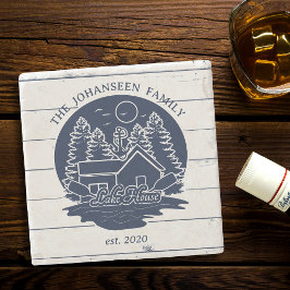 Marine Blauw & Wit Rustiek Hout Nautisch Lake Hous Stenen Onderzetter