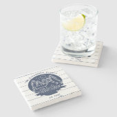 Marine Blauw & Wit Rustiek Hout Nautisch Lake Hous Stenen Onderzetter (Zijkant)