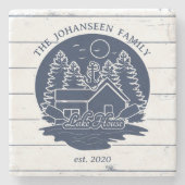 Marine Blauw & Wit Rustiek Hout Nautisch Lake Hous Stenen Onderzetter (Voorkant)