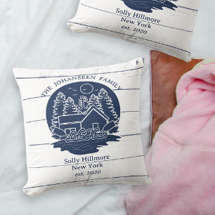 Marine Blauw Wit Rustiek Houten Lake House Familie Kussen