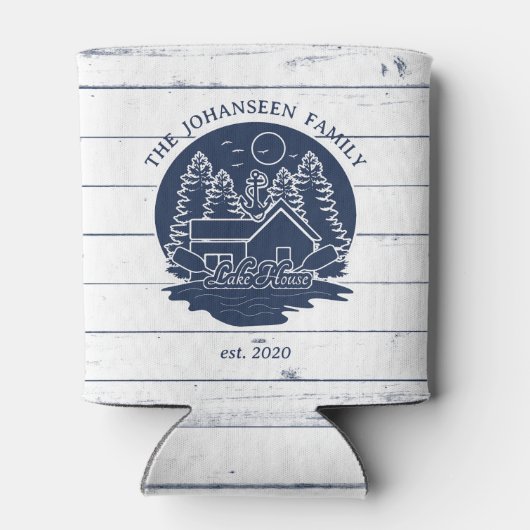 Marine Blauw Wit Rustiek Houten Riemen Familie Lak Blikjeskoeler (Achterkant)