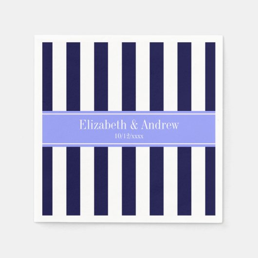 Marine Blauw Wit Streep Periwinkle Naam Monogram Servet (Voorkant)