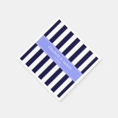 Marine Blauw Wit Streep Periwinkle Naam Monogram Servet (Hoek)
