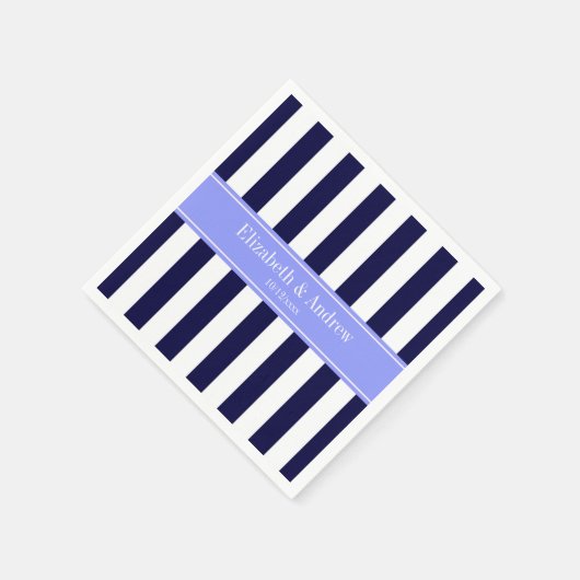 Marine Blauw Wit Streep Periwinkle Naam Monogram Servet (Hoek)